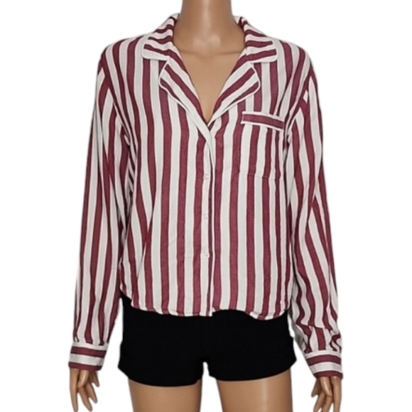 Rails Pajama Top Womens Medium Red White Striped Long‎ Sleeve Button Down - Picture 1 of 11